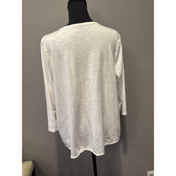 Pure J.Jill Blouse Large White Button Up Criss Cross Crossover Front V Neck - Picture 5 of 9